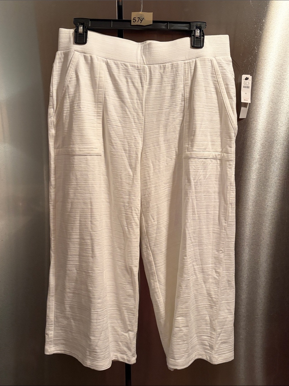 Talbots Off-White Textured Wide-Leg Cropped Pull-On Pants